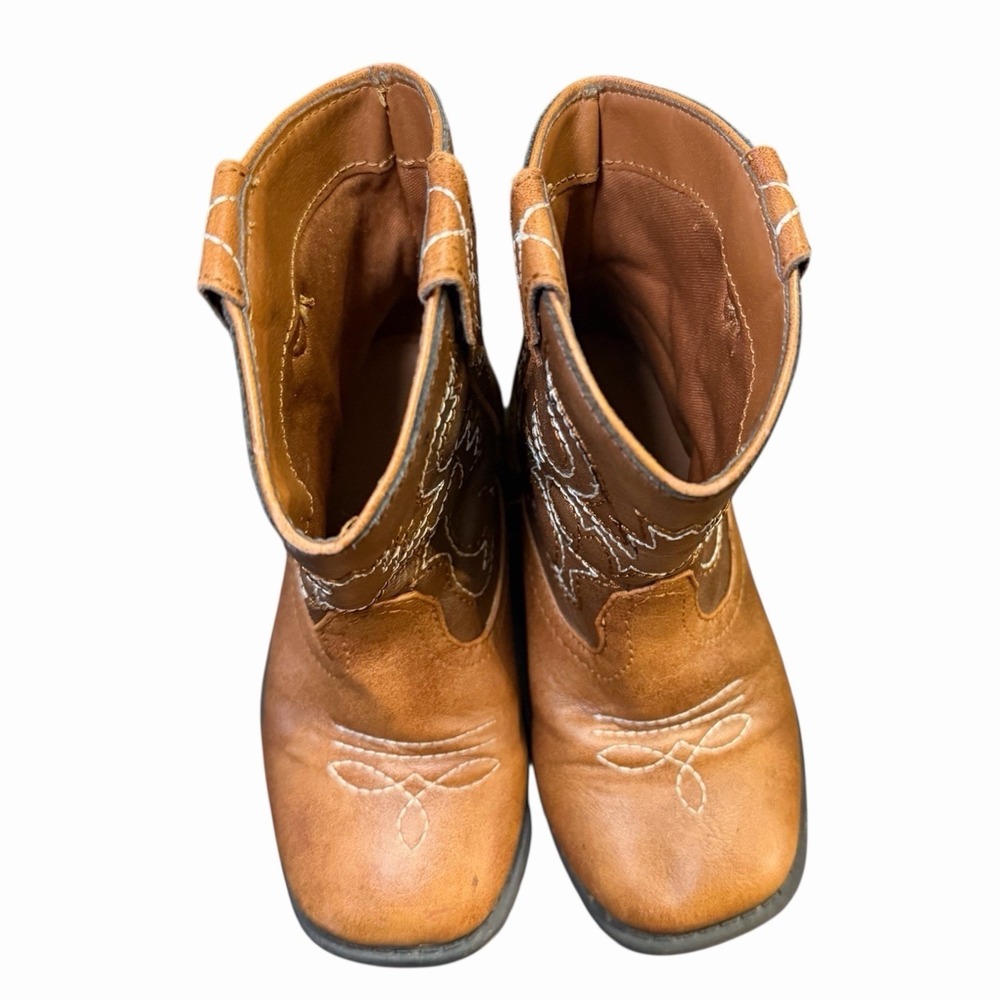 Wonder Nation Boots Children 9 Western Cowboy Brown Faux Leather Pull On Casual - Picture 6 of 8